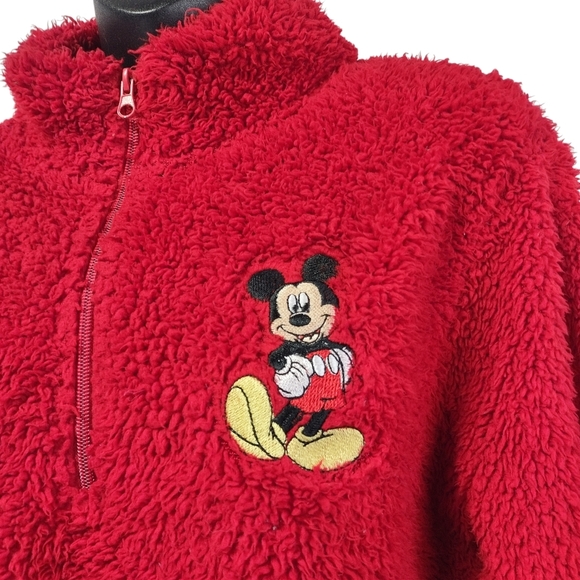 Disney Fleece Jacket Womens Size M  Embroidered Mickey Zip Up  Neck Red Fleece - Picture 4 of 5